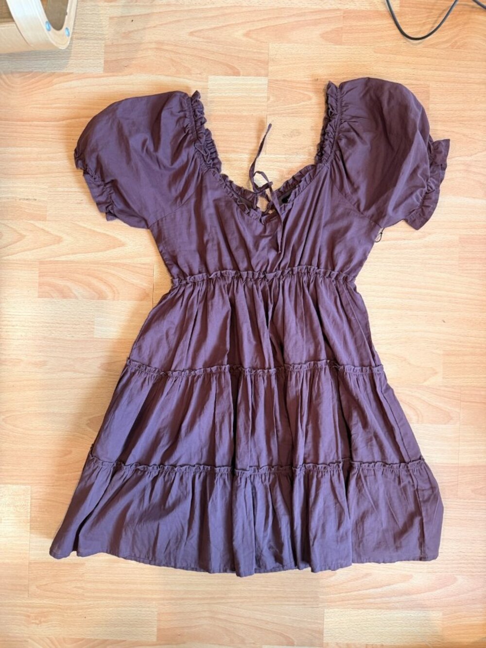 cottagecore Tiered brown peasant Boho M medium MAX + ASH beach dress Cotton Fall